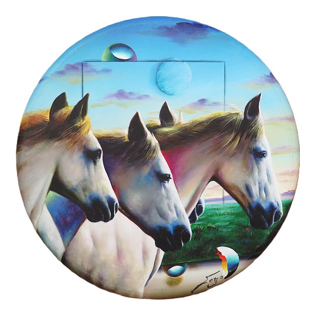 Original Surrealist Wild Horses Portrait Oil Painting by Ferjo - Ferdinand De Jesus Oliveira For Sale