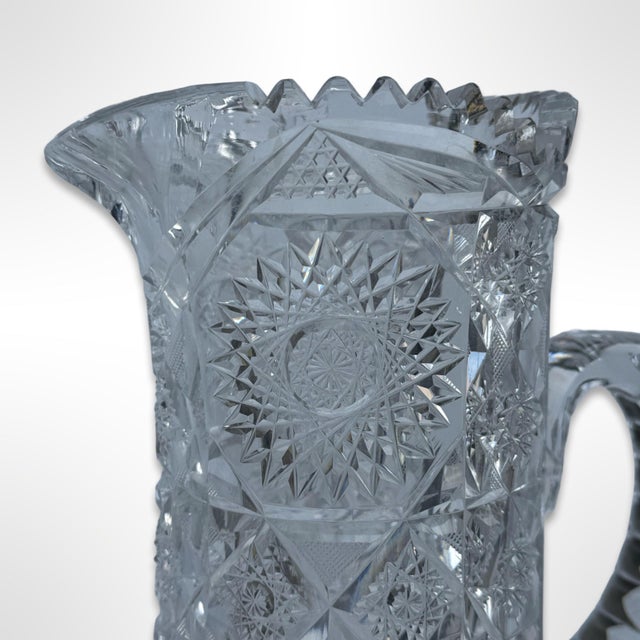 Vintage American Brilliant Cut Glass Large Pitcher With Starburst Design For Sale - Image 9 of 9