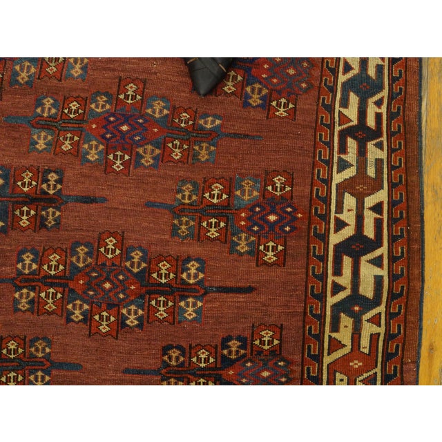 Late 19th Century 1870s Oxblood Red Antique Central Asian Turkmen Yamoud Rug 5'2" X 7'10" Handknotted Wool Carpet For Sale - Image 5 of 10