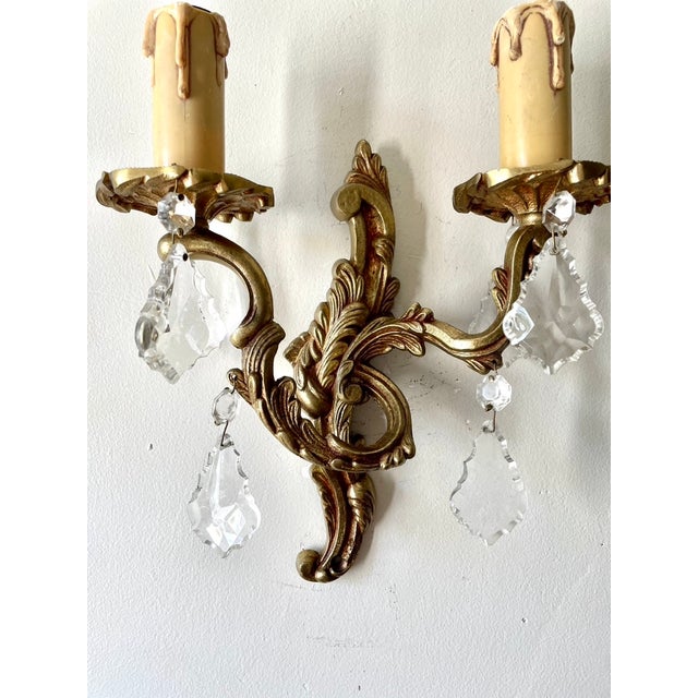 Pair of double bronze wall lights from the 1950s glass pendants E14 socket European Plug (up to 250V).The wiring of this...