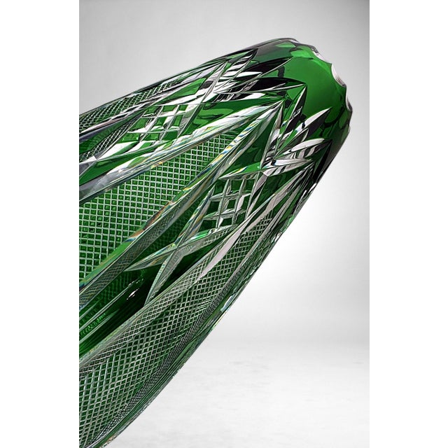 Bohemian Biedermeier Style Cut and Polished Green Crystal Vase For Sale - Image 9 of 18