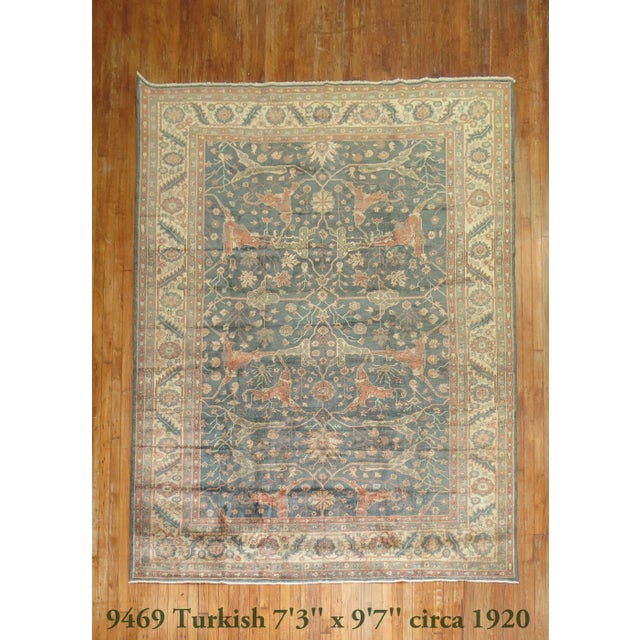 20th Century Turkish Green Terracotta RugX 9'7'' - 7'3" x 9'7" For Sale - Image 10 of 10
