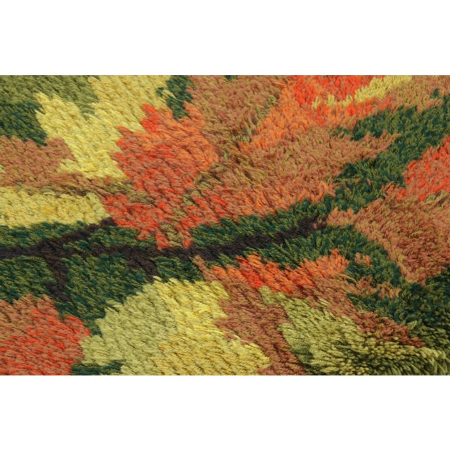 Rug & Kilim Vintage Swedish Rya Runner With Autumnal Leaf and Green Design - Rug & Kilim For Sale - Image 4 of 8