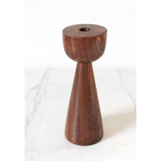 Mid century teak wood candle holder. No maker mark. Minor age wear. Candle hole measures, .5" diam.