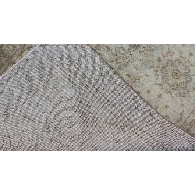 Mid 20th Century Keivan Woven Arts Vintage Turkish Oushak Rug With All-Over Floral Design in Ivory, Gray and Brown For Sale - Image 5 of 6