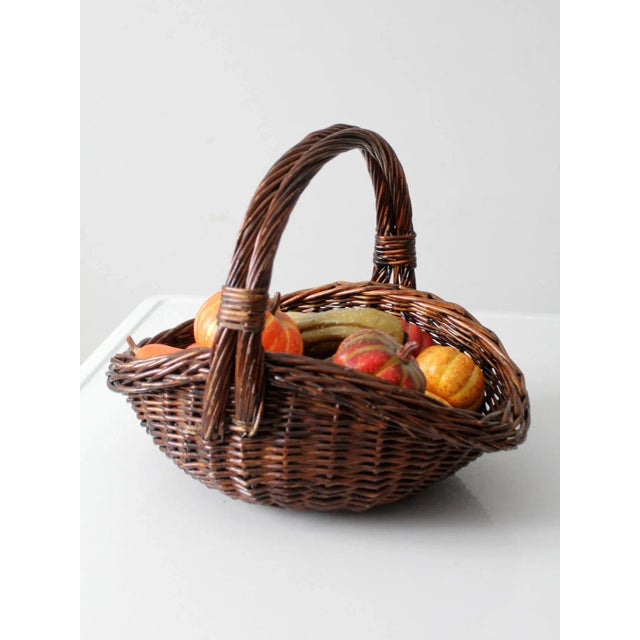 Vintage Wicker Gathering Basket For Sale - Image 4 of 13