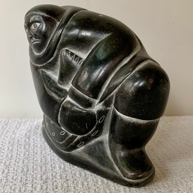 1980s Inuit Soapstone Carving by Lucassie Amm – Signed - Kneeling Inuk Figure For Sale - Image 5 of 18