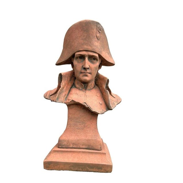 Napoleon Bonaparte Cast Stone Bust with Terracotta Finish Garden Ornament For Sale - Image 4 of 18