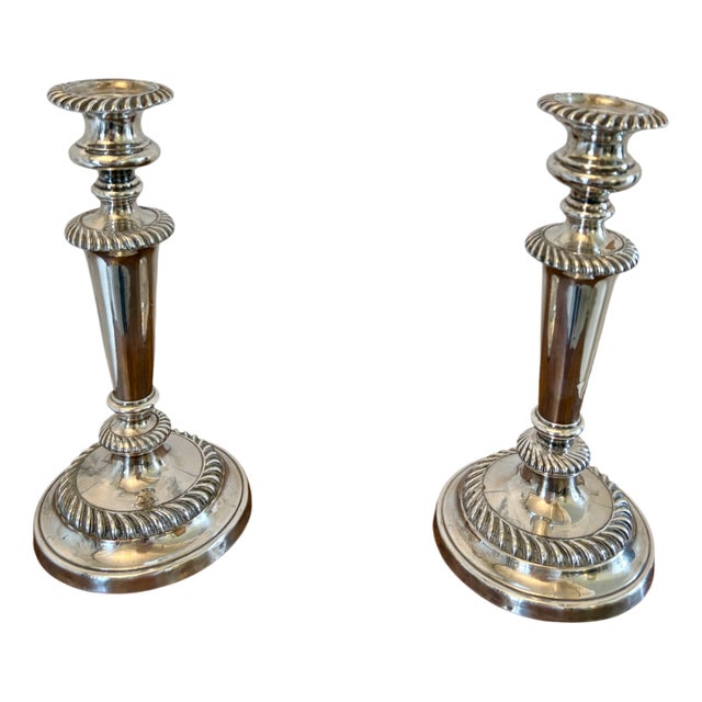 Antique Victorian Silver Plated Candleholders, 1880s, Set of 2 For Sale