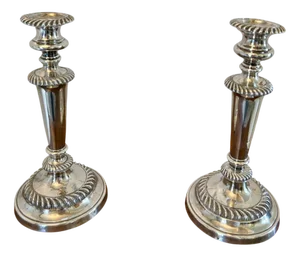 Antique Victorian Silver Plated Candleholders, 1880s, Set of 2
