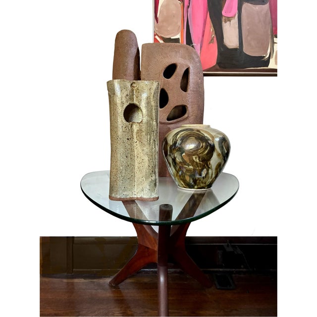 Signed Mid-Century Modern Tall Stoneware Speckle Vase: 1970s Abstract Ceramic Art For Sale In Cleveland - Image 6 of 10