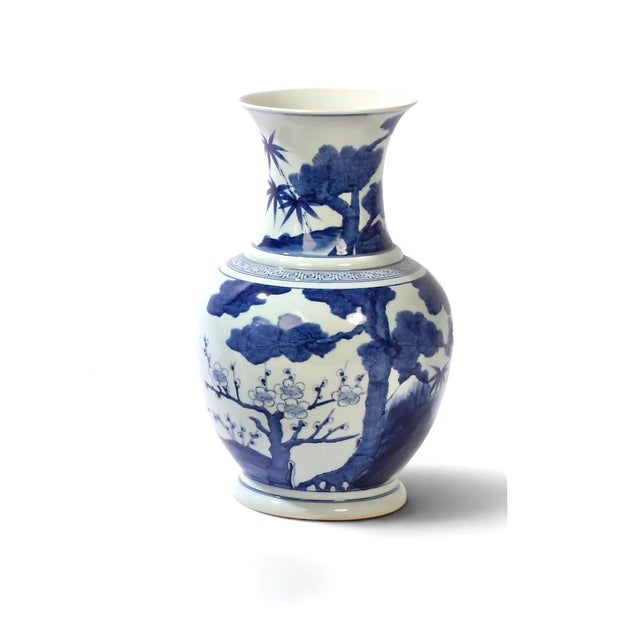 Chinese Set of Three Chinese Blue & White Porcelain Vases, Early 20th Century For Sale - Image 3 of 11