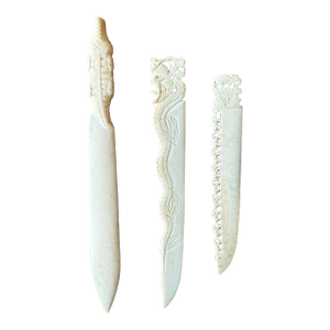 Set of 3 Vintage Carved Bone Letter Openers
