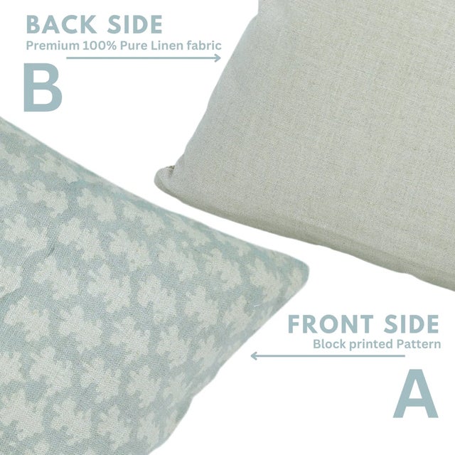 Fabdivine Handmade Block Printed Cushion Cover 14x14 Inch Pure Linen-Traz For Sale - Image 4 of 5