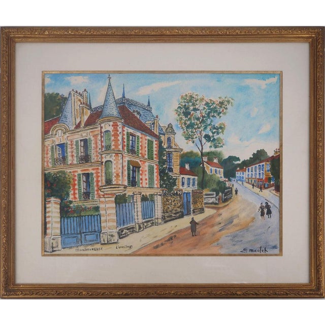 Elisée Maclet, Château in Montmorency, 20th Century, Original Watercolor, Framed For Sale - Image 11 of 11