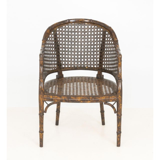 Tortoiseshell Finish Faux Bamboo Caned Tub Chair For Sale In New York - Image 6 of 11