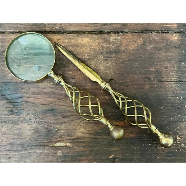 Brass Vintage Brass Magnifying Glass and Letter Opener For Sale - Image 8 of 12