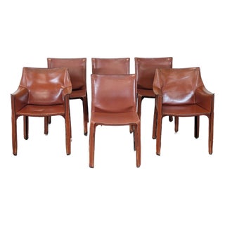 Set of Six Vintage Mario Bellini Dining Chairs for Cassina Cab For Sale