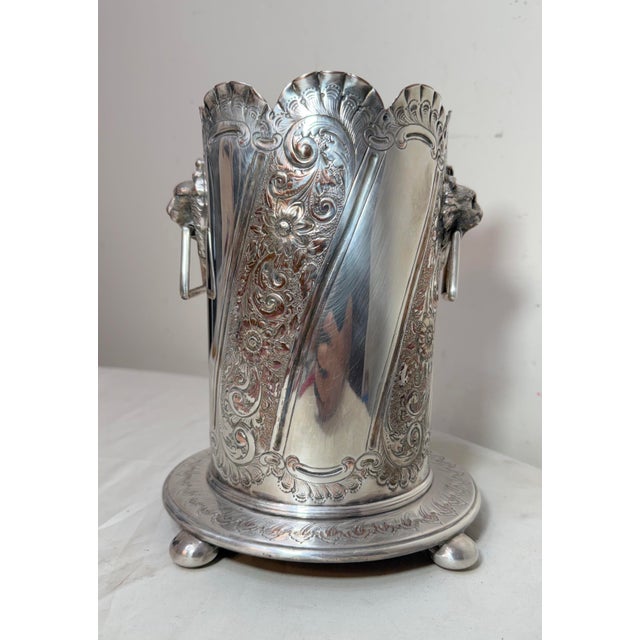 Antique 1800's Tooled Silverplate Lion Handles Champagne Wine Chiller Ice Bucket For Sale - Image 12 of 14