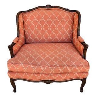 Vintage French Louis XV Carved Wingback Bergère Oversized Armchair Settee For Sale
