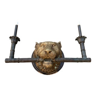 French Empire Lion Sconce in Patinated Bronze Faux Bamboo From Maitland-Smith For Sale