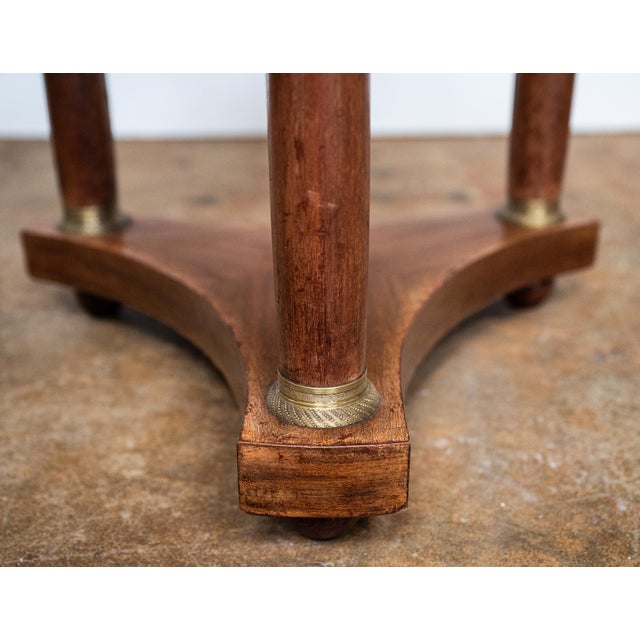 French Empire Round Table or Gueridon of Walnut With Marble Top For Sale - Image 9 of 10