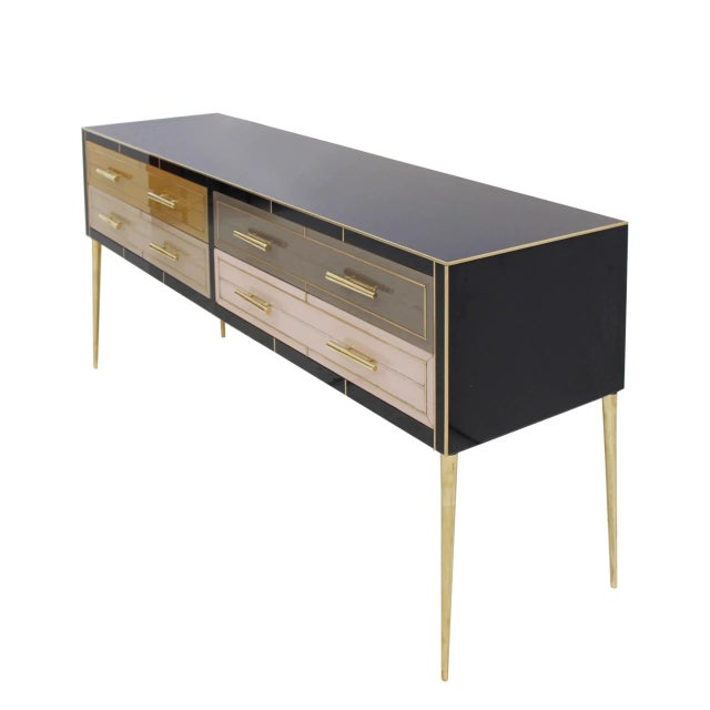 Italian Solid Wood and Colored Glass Sideboard,1950s For Sale - Image 4 of 9