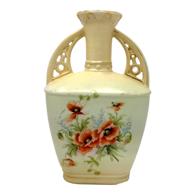 Antique Austrian Art Nouveau Vase – Red Poppies For Sale