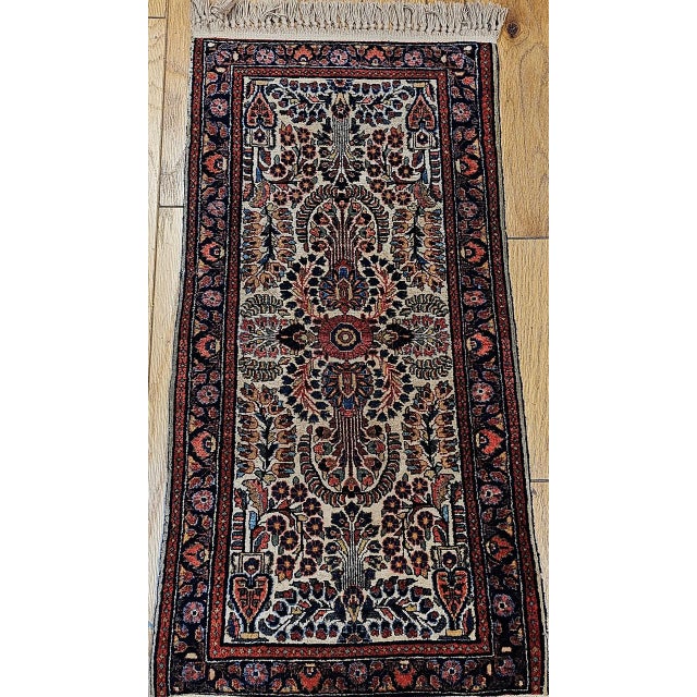 1900 - 1909 Vintage Persian Sarouk Accent Rug, Hand-Knotted Wool, Allover Floral Pattern, 2x4, Ivory & Navy For Sale - Image 5 of 13