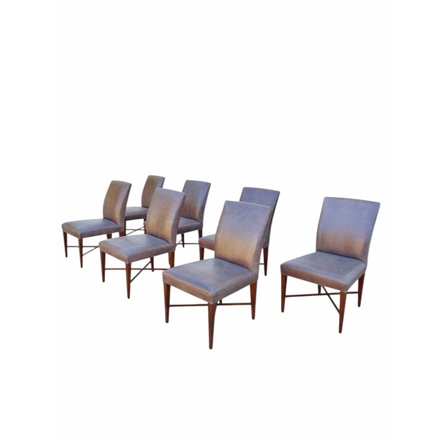 2000 - 2009 Baker Furniture Brown Leather Dining Chair Set For Sale - Image 5 of 6