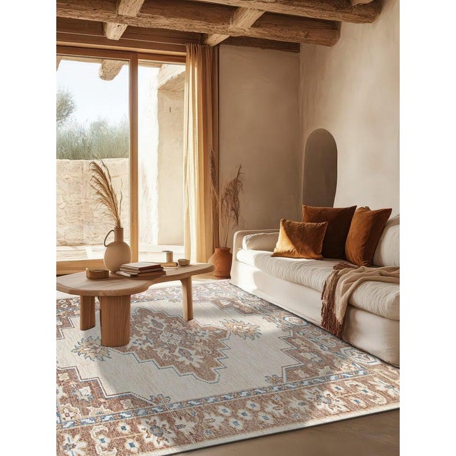 Ecru 9x12 Ivory Hand-Knotted Wool Framed Medallion Geometric Modern Carpet Rug For Sale - Image 8 of 9