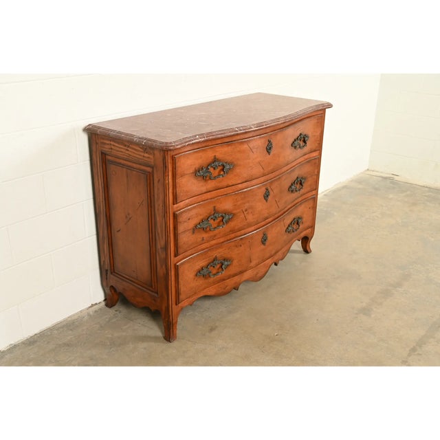 Ralph Lauren Ralph Lauren French Provincial Louis XV Carved Walnut Marble Top Commode or Chest of Drawers For Sale - Image 4 of 17