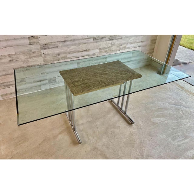 1960s Chrome With Woven Rush Dining Table For Sale - Image 4 of 13
