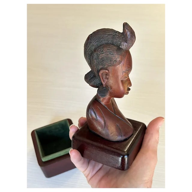 Chocolate Ooak Carved African Woman Figural Trinket Box For Sale - Image 8 of 8