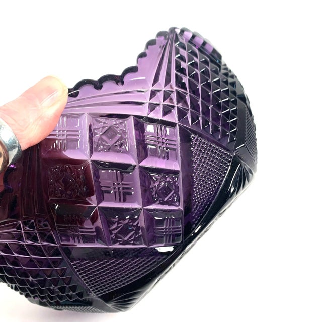 Late 19th C. Amethyst Pressed Glass Serving Bowl Art Deco Traditional Victorian For Sale - Image 9 of 10