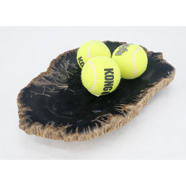 Petrified Wood Heart Shape Solid Black Elongated Bowl Dish Large Plate Ashtray