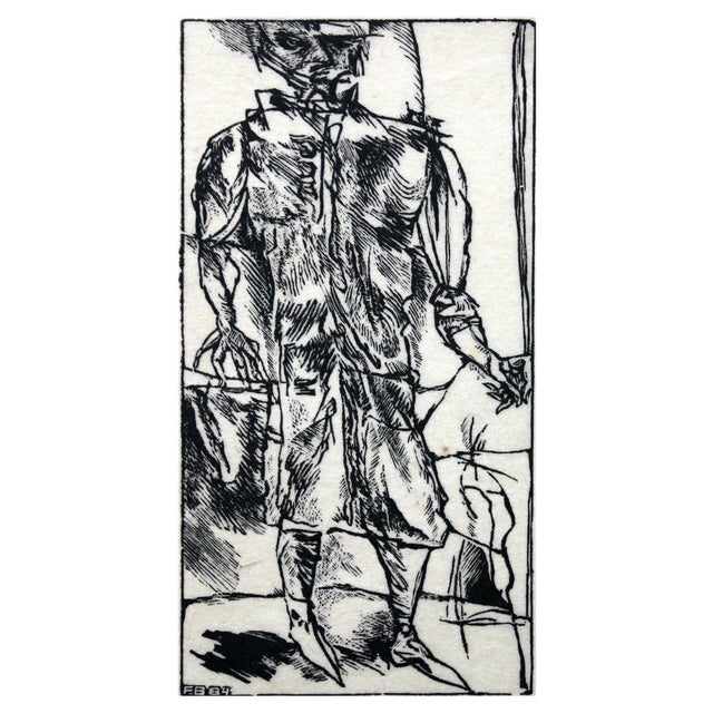 Franciszek Bunsch, The Third Traveller, Woodcut on Paper, 1984 For Sale