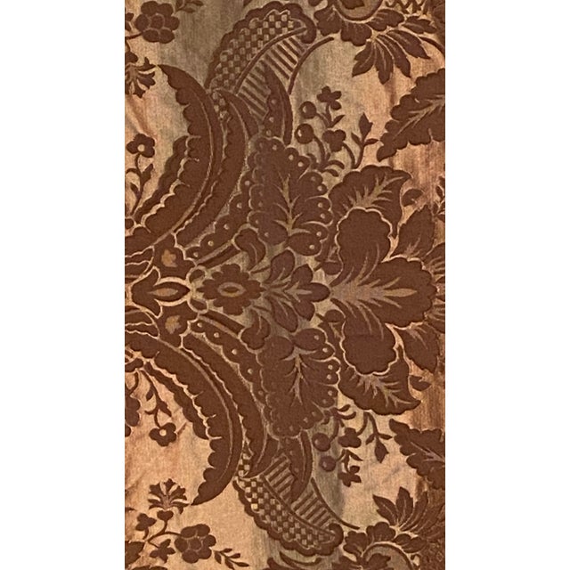 Italian Damask Silk Fabric Brown and Gold 1 Yard For Sale In Savannah - Image 6 of 12