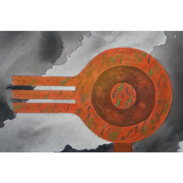 Textile Original Vintage Abstract Modern Thunderbird Oil Painting Tribal Folk Art 24" For Sale - Image 7 of 9