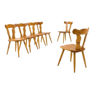 Vintage Scandinavian Wooden Dining Chairs, Set of Six For Sale
