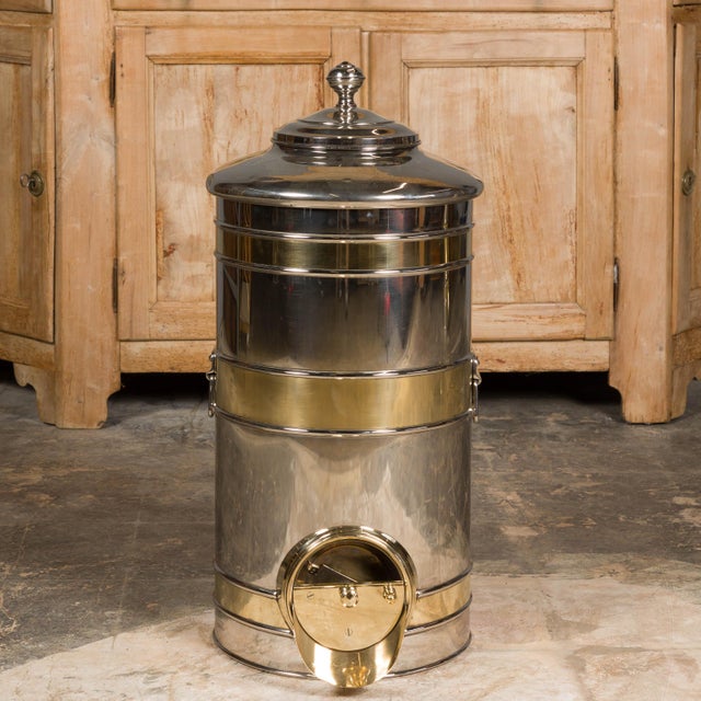 Metal Turn of the Century French Steel and Brass Coffee Bean Dispenser, circa 1900 For Sale - Image 7 of 12