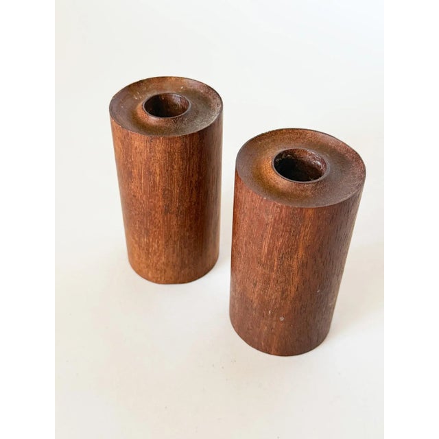 Mid-Century Modern Mid 20th Century Danish Style Wood Cylinder Candle Holders For Sale - Image 3 of 5