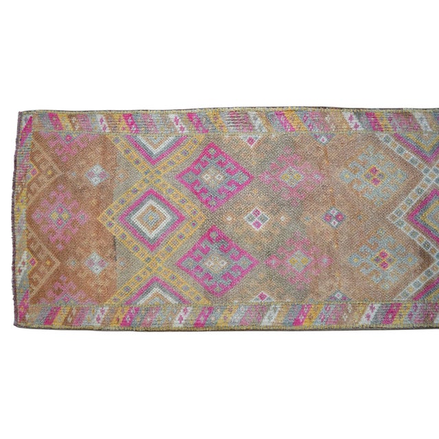 Distressed Turkish Runner Rug. Hand-Knotted Organic Wool Tribal Kitchen Runner - 2′10″ × 10′7″ For Sale - Image 11 of 15