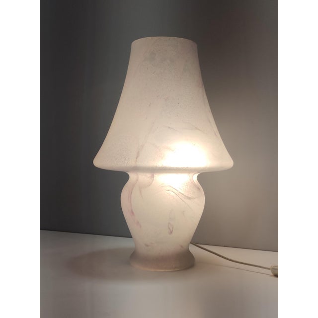 Glass Vintage Italian White Murano Glass Table Lamp with Pink Marble Effect, 1970s For Sale - Image 7 of 16