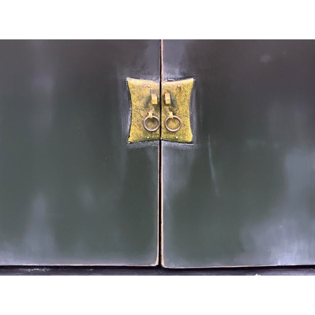 Vintage Distressed Black Hardware Credenza Console Sideboard Cabinet For Sale - Image 12 of 17