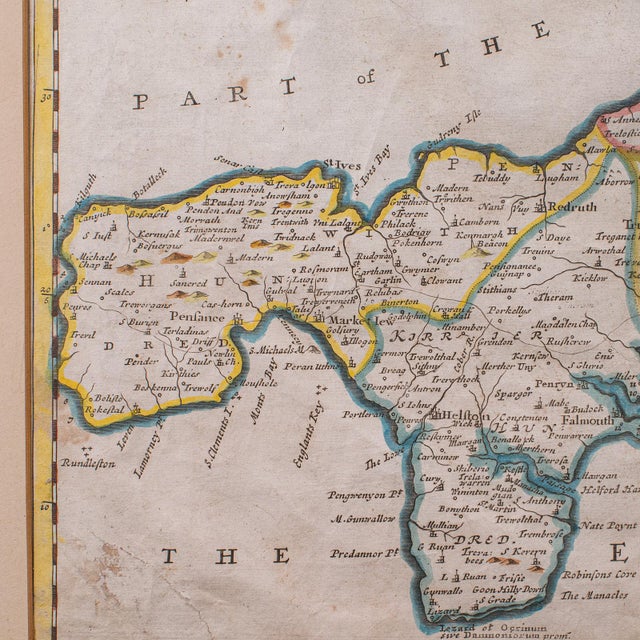 Antique Framed Cornwall Map, English, Atlas Cartography, Robert Morden, c.1700 For Sale - Image 6 of 12