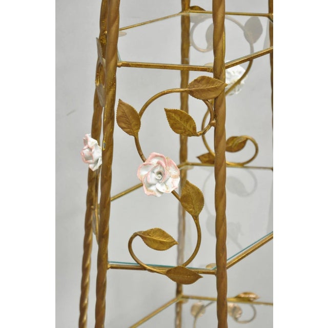 Vintage Italian Hollywood Regency Gold Tole Metal 4 Tier Lighted Etagere Curio For Sale - Image 11 of 18