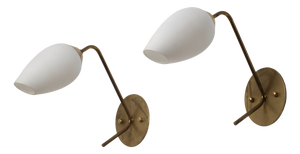 Italian Wall Sconces in Brass and Opaline Glass, 1950s, Set of 2