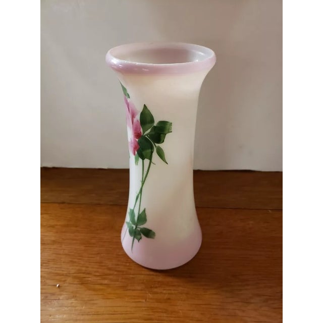 American Vintage Milk Glass Rose Motif Flower Vase For Sale - Image 3 of 6