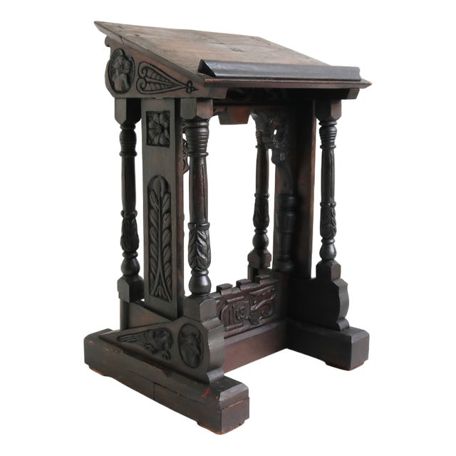 Antique 19th Century Gothic Revival Oak Lectern Book Stand, 1890s For Sale